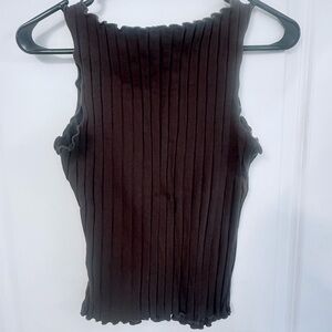 SHEIN Chocolate Ruffled Ribbed Cropped Tank Top